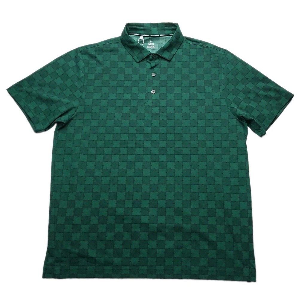 Under Armour UA Helix‎ Polo Shirt Men's Large Golf Performance Top Green Check